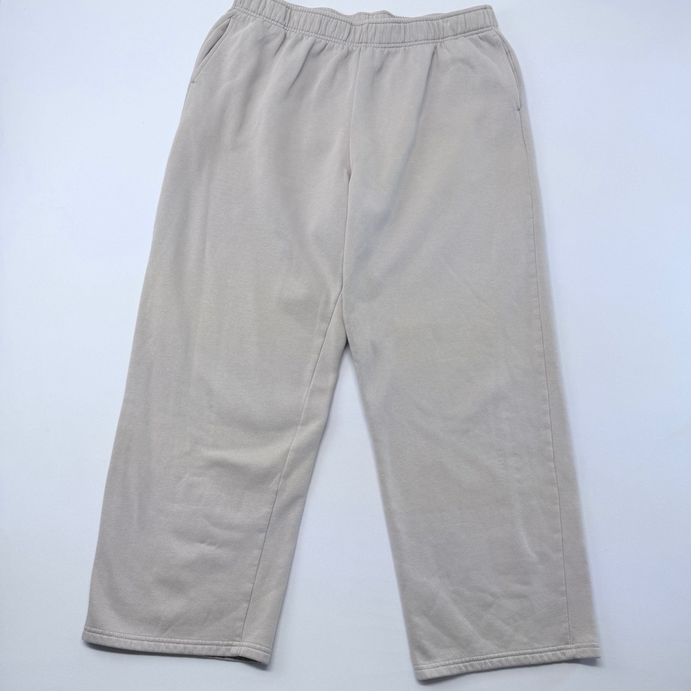 Tan Wide Leg Sweatpants Elastic Waist Fleece Lined Lounge Pants Relaxed Fit